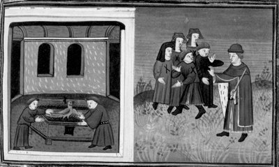 Decameron, Giovanni del Bragoniera and Biagio Pizzini steal the relic from Brother Ciboule; the brother marks the villagers