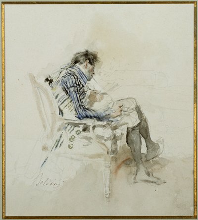 Gentleman Seated in an Armchair Reading a Book and Smoking a Pipe by Giovanni Boldini