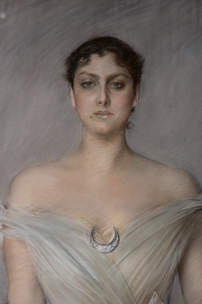 Portrait of a Lady in White with Gloves and Fan (detail) by Giovanni Boldini