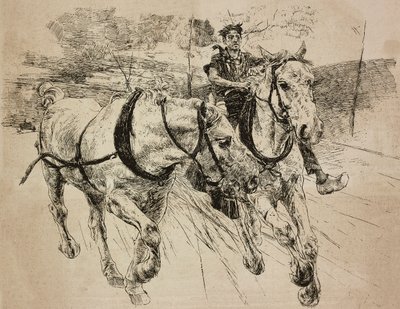 Reinforcement carriage horses (engraving from original drawing by Giovanni Boldini) by Giovanni Boldini