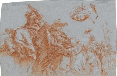 Figure of Asia, Roman Emperor; verso: Sketch of the River God Nile by Giovanni Domenico Tiepolo