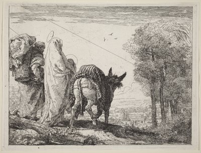 The Flight with the Holy Family at the Left by Giovanni Domenico Tiepolo