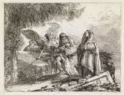 The Holy Family Escorted by an Angel (The Flight into Egypt XII) by Giovanni Domenico Tiepolo