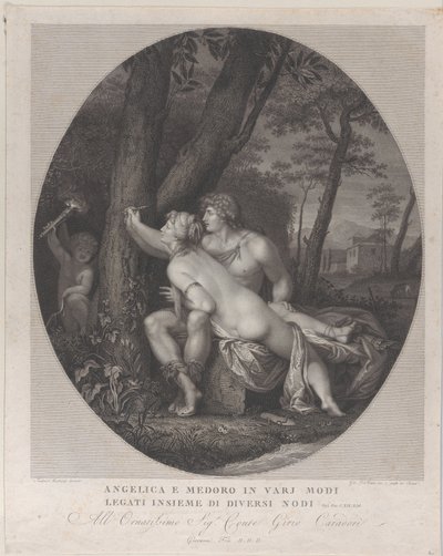 Angelica lying across the lap of Medoro and writes their names on a tree trunk, 1784-1836 by Giovanni Folo