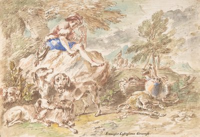 Young Hunter with His Dogs in a Landscape, 1641-1710 by Giovanni Francesco Castiglione