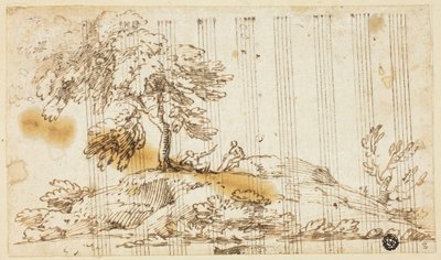 Two Men Seated under Tree on Hillside by Giovanni Francesco Grimaldi