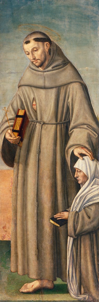 St. Francis and Commissioner, hinge of Triptych depicting Nativity with Saints Francis and Bartholomew with two donors by Giovanni Girolamo Savoldo