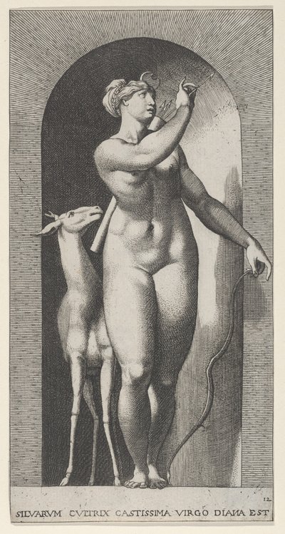 Plate 12: Diana Standing in a Niche, Twisting to Her Left and Pulling an Arrow by Giovanni Jacopo Caraglio