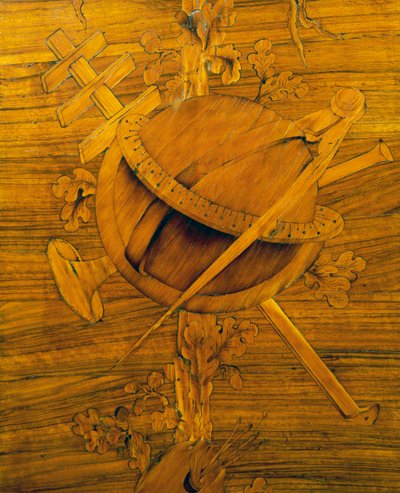 Measuring Instruments, Central Part of Inlay on Corner Cabinet with Single Big Door by Giovanni Maffezzoli