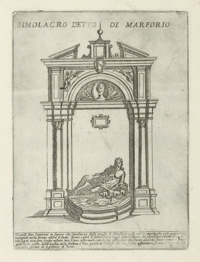 Fountain with the Statue of Marforio (Moderne en antieke monumenten en bouwwerken in Rome) by Giovanni Maggi