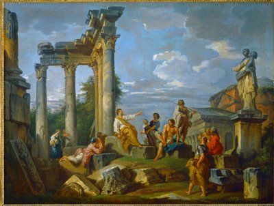 Preacher Amidst Ruins in Rome Enriched with Figures, with the Pantheon and the Statue of Flora by Giovanni Paolo Pannini or Panini
