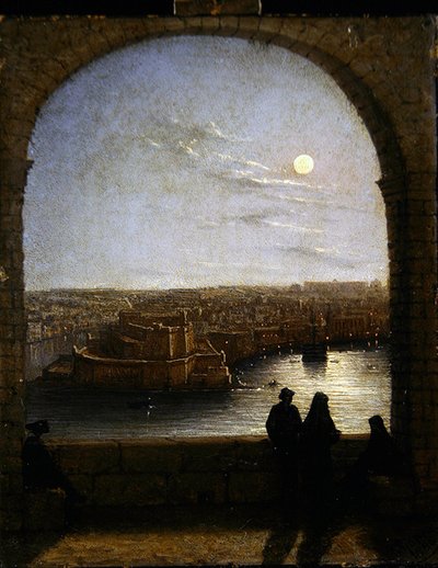 Inside the Fortifications, Valetta - View from an Arch by Night by Girolamo Gianni