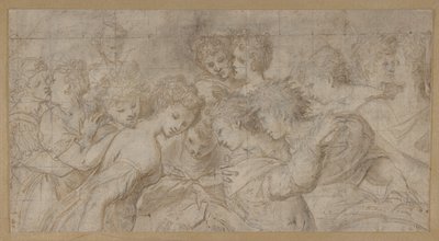 Embracing Female Figures, Some Holding Musical Scores by Girolamo Mirol.