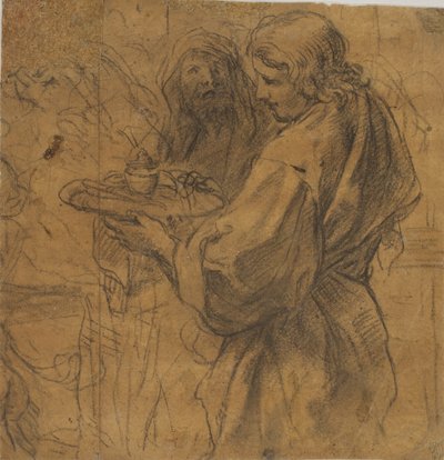 A Young Man with a Tray and Behind Him an Old Man with His Head Covered by a Drapery by Girolamo Troppa