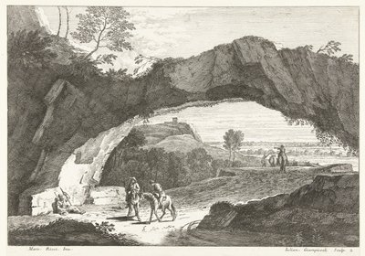 Landscape with Stone Bridge and Several Figures (series title: Italian Landscapes) by Giuliano Giampiccoli