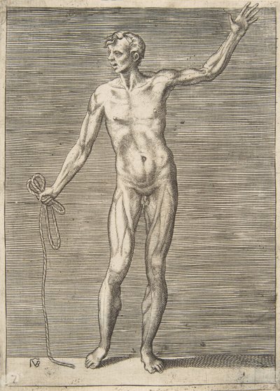 Man seen from the Front, holding a Rope in his right Hand by Giulio Bonasone