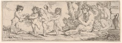 Bacchanal with satyr playing a lute and surrounded by four figures, 1640-60 by Giulio Carpioni