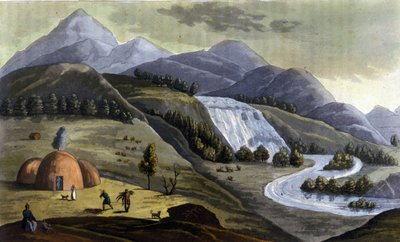 Landscape of Lapland, dwellings of the indigenous Sami in 