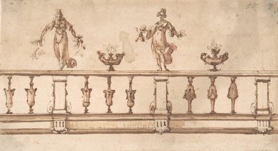 Design for a Balustrade with Female Figures and Urns, 16th-17th century by Giulio Parigi