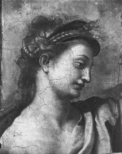 Justice, One of the Two Virtues Surrounding Pope St. Urban I (d.230) Raphael Rooms (detail) by Giulio Romano