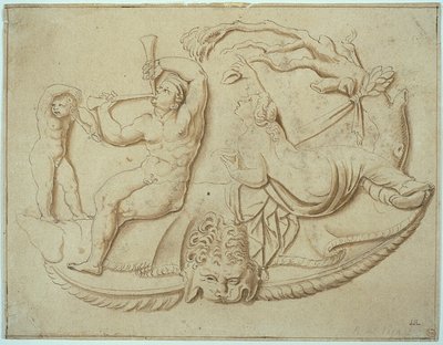 Satyr with Two Pipes and Putto and Woman Taking Drink from Tree by Giulio Romano