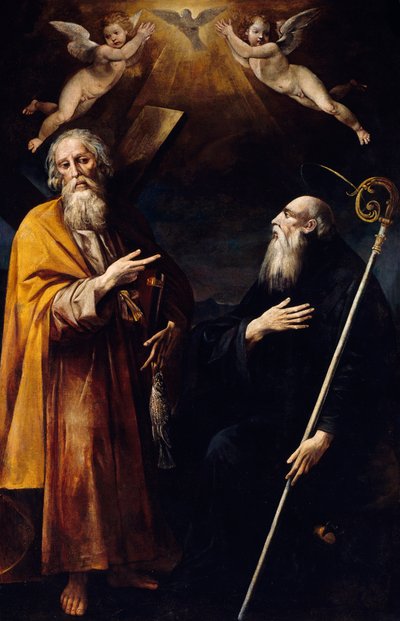 Saints Andrew and Benedict with Holy Spirit above them and two adoring putti, by Giuseppe Cesari called Cavalier d