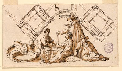 Part of a Sheet of a Drawing Book: Figures and Architectural Plans by Giuseppe Barberi