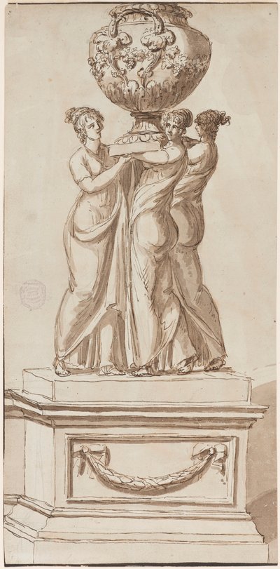Pedestal with Female Figures Supporting a Vase by Giuseppe Barberi