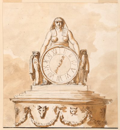 Project for a slightly varied suggestion for the upper part of the pedestal and the figure with the dial in 1938-88-2109 by Giuseppe Barberi
