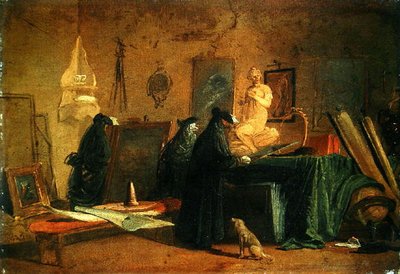 Connoisseurs in Carnival Costume in an Interior with Pictures and Objects of Art and Science by Giuseppe Bernardino Bison