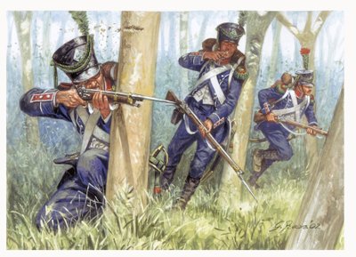 First empire: Light infantry soldiers in the woods (illustration by Giuseppe Rava) by Giuseppe Rava