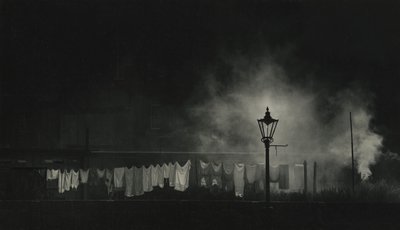 Clothes Line and Train Smoke at Night by Godfrey Macdominic
