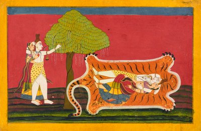 Shiva and Parvati on a Tiger Skin: Anakul Nayaka Folio from a Rasamanjari by Golu