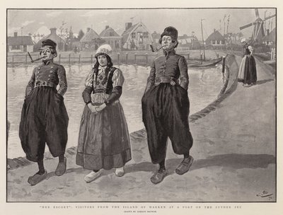 Her Escort, Visitors from the Island of Marken at a Port on the Zuyder Zee by Gordon Frederick Browne