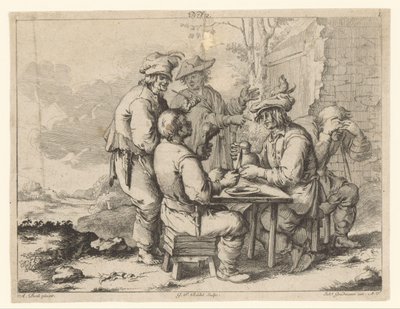 Five Farmers at a Table Outdoors by Gottlieb Friedrich Riedel