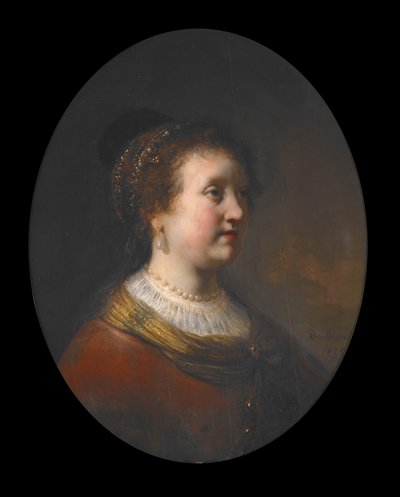 Woman in a Red Dress and Pearls by Govaert Flinck