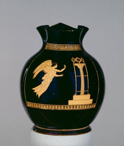 Attic Red-Figure Oinochoe Decorated with the Scene of a Winged Nike Flying with a Ribbon Towards a Tripod, Near the Calliope Painter, from Nola, c.430 BC by Greek