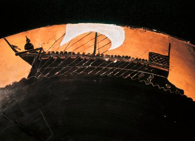 Ancient Black-Figure Cup with the Representation of a Greek Ship by Greek