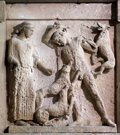 Magna Graecia: Metope with Artemis and Actaeon, Stone Relief, 5th Century BC by Greek