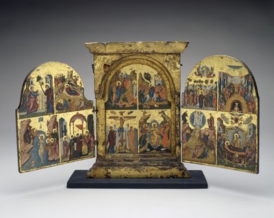 Raising of Lazarus; Entry into Jerusalem; Crucifixion; Descent of Christ into Hell (central panel) by Greek School