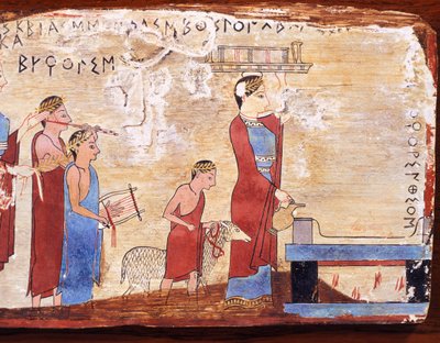Scene Showing Sacrifice, Painted Tablet from Pitsa, Greece by Greek School