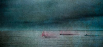 Dark Seascape Red Sail by Greetje van Son