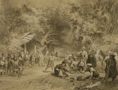 End of the Hunt, Mingrelia, plate 6 from a book on the Caucasus, engraved by Adolphe Mouilleron, published by Alfred Leon Lemercier, Paris by Grigori Grigorevich Gagarin