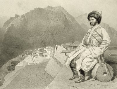 View of Ghimri and Portrait of Hadji-Mourad, plate 66 from a book on the Caucasus, engraved by Jules Joseph Augustin Laurens and Eugene Ciceri by Adolphe Mouilleron by Grigori Grigorevich Gagarin