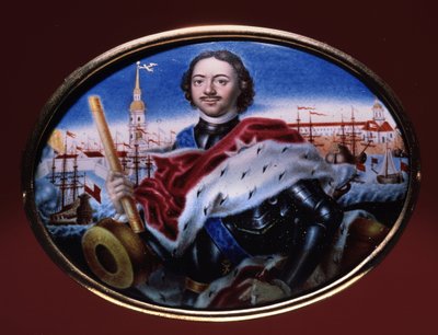 Portrait of Emperor Peter I with a view of the Peter and Paul Fortress in St Petersburg by Grigori Semyonovich Musiklysky