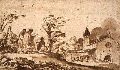 Landscape with a Funeral Procession by Guercino