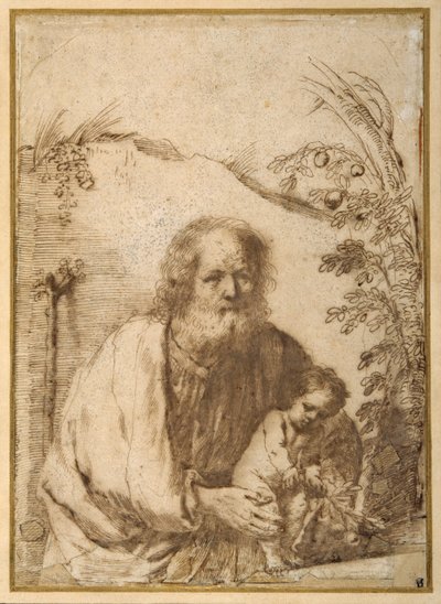 St. Joseph and the Infant Christ grasping a twig of an apple tree by Guercino