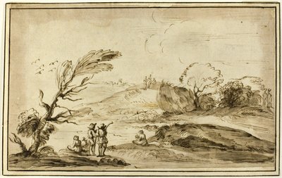 Two Groups of Figures in a Landscape by Guercino