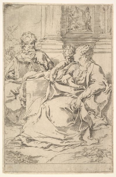 The Holy Family with Scriptural Scene in Background by Guido Reni