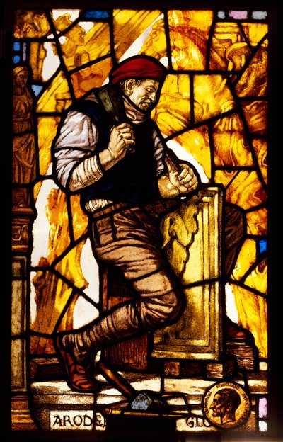 Panel of a Window Depicting a Stonemason by Guido Zuccaro